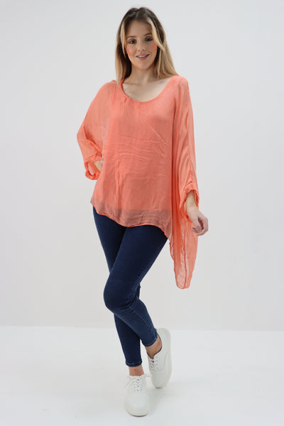 Italian Plain Batwing Silk Tunic Top