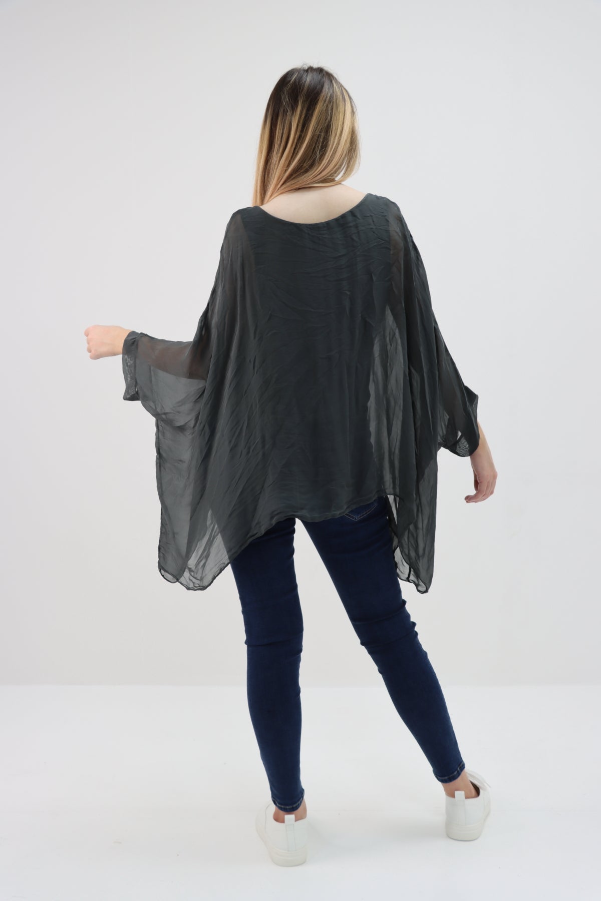 Italian Plain Batwing Silk Tunic Top