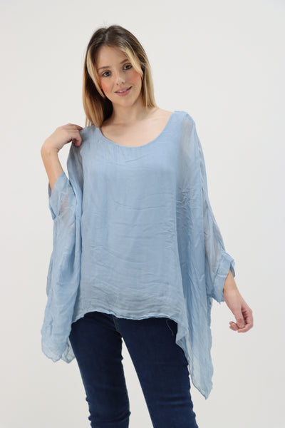 Italian Plain Batwing Silk Tunic Top