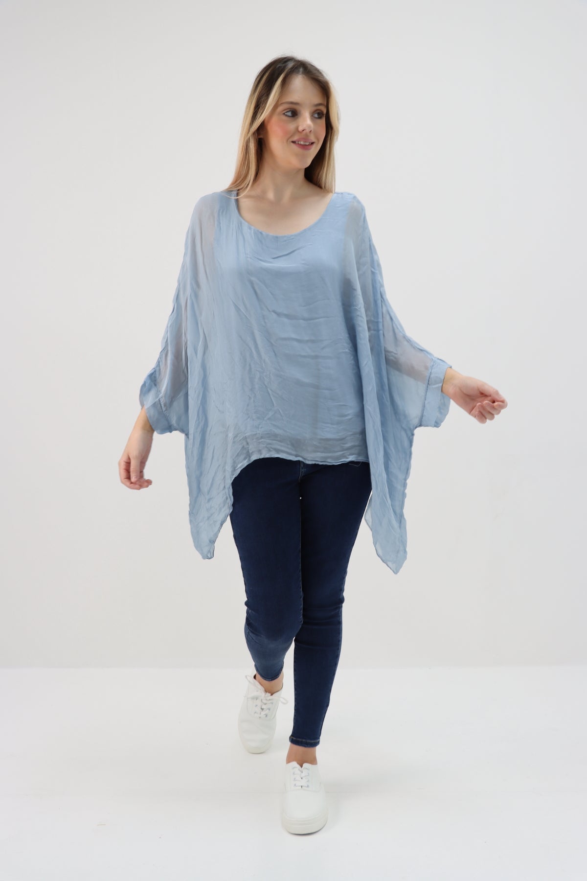 Italian Plain Batwing Silk Tunic Top