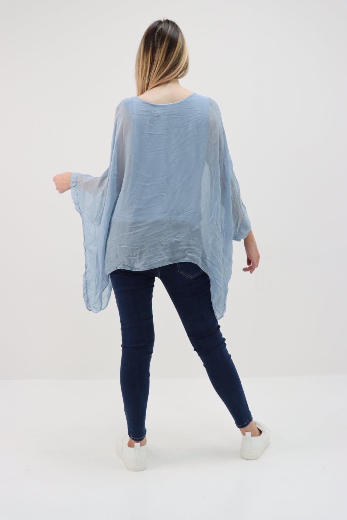 Italian Plain Batwing Silk Tunic Top