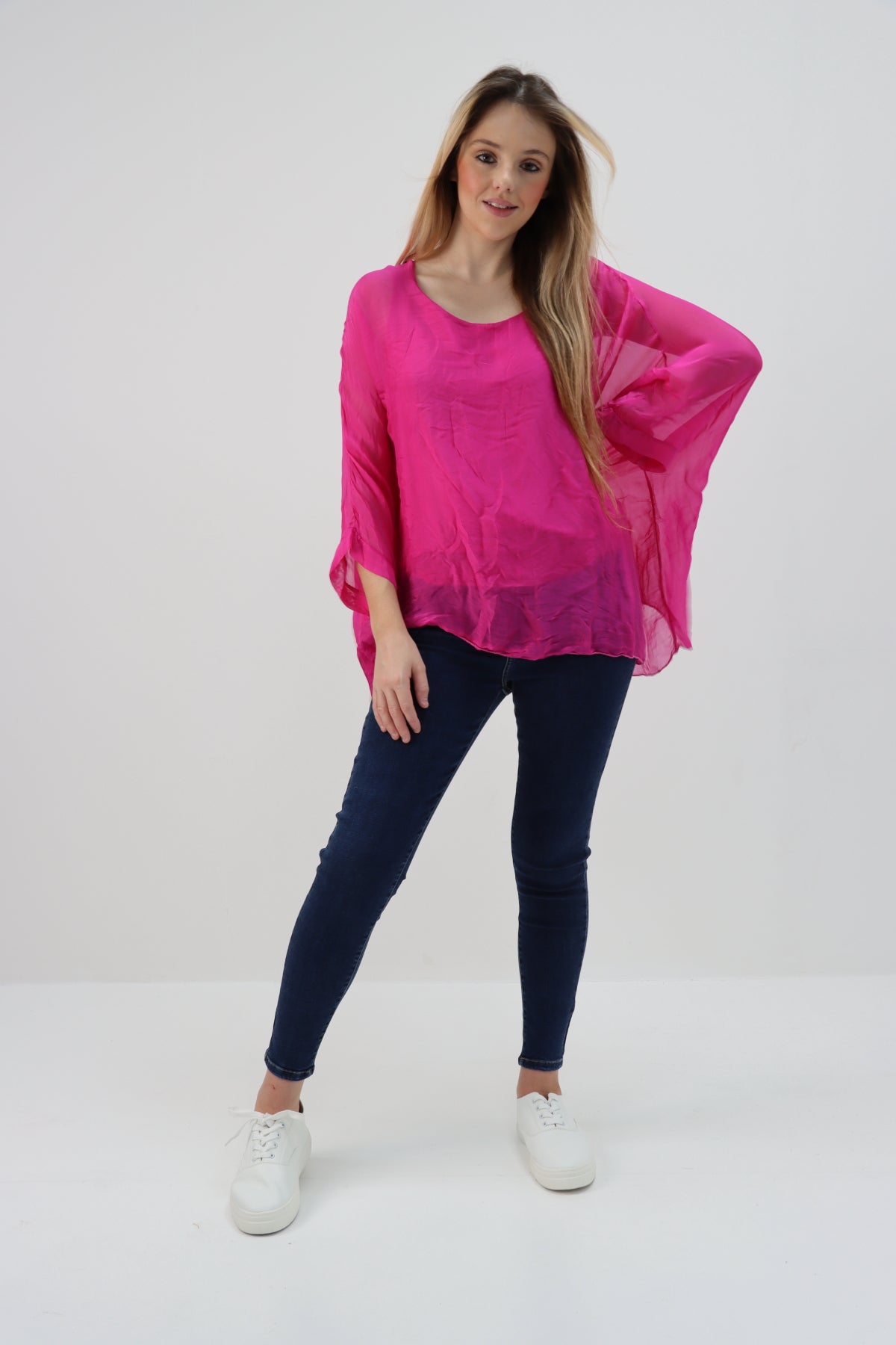 Italian Plain Batwing Silk Tunic Top