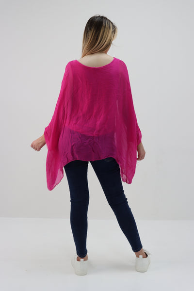 Italian Plain Batwing Silk Tunic Top