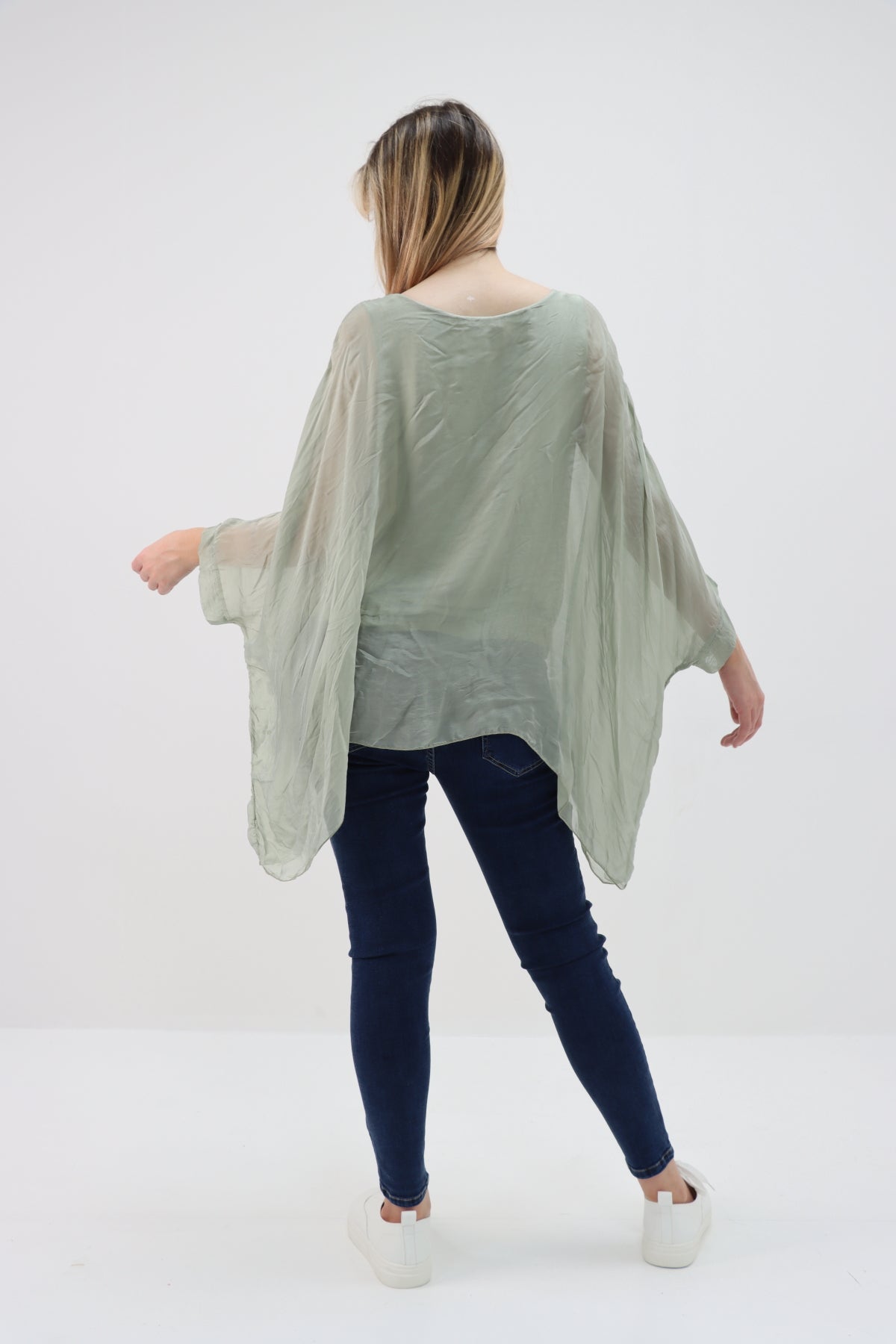 Italian Plain Batwing Silk Tunic Top