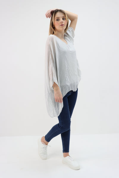 Italian Plain Batwing Silk Tunic Top