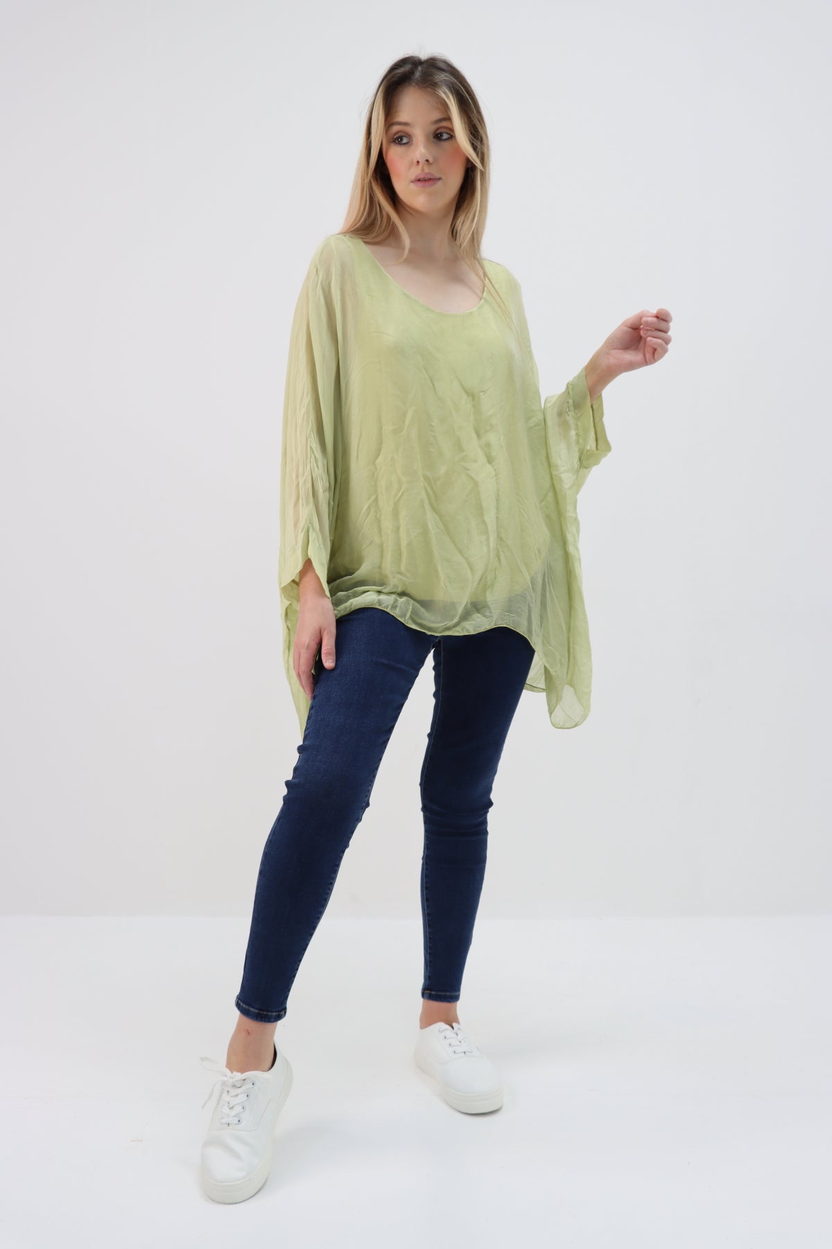 Italian Plain Batwing Silk Tunic Top