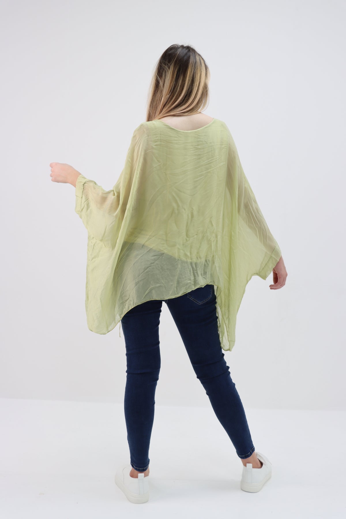 Italian Plain Batwing Silk Tunic Top