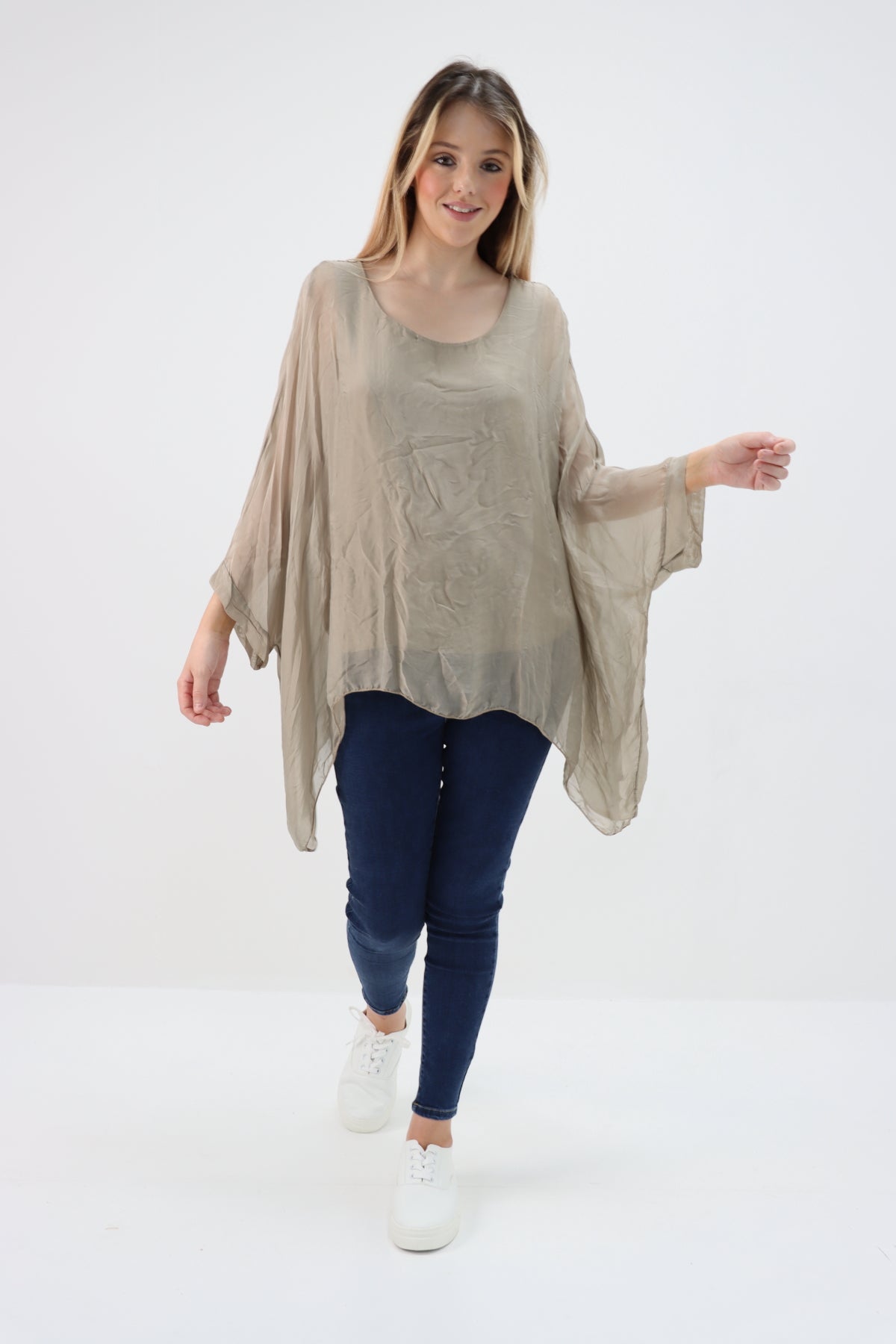 Italian Plain Batwing Silk Tunic Top