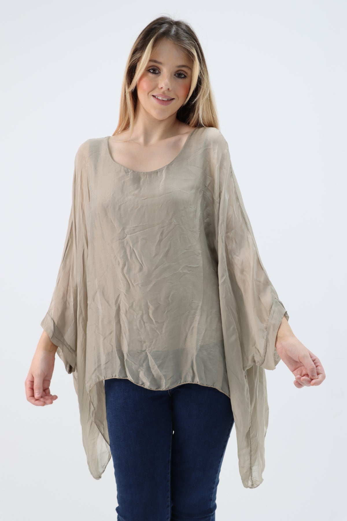 Italian Plain Batwing Silk Tunic Top