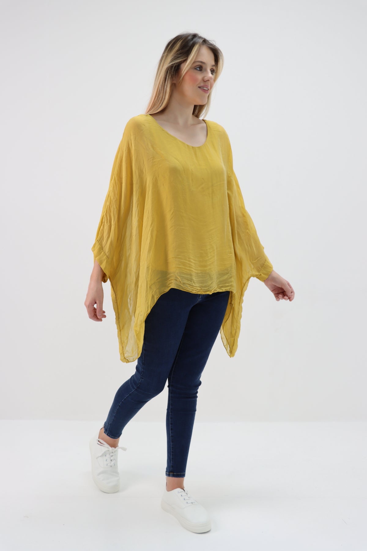 Italian Plain Batwing Silk Tunic Top