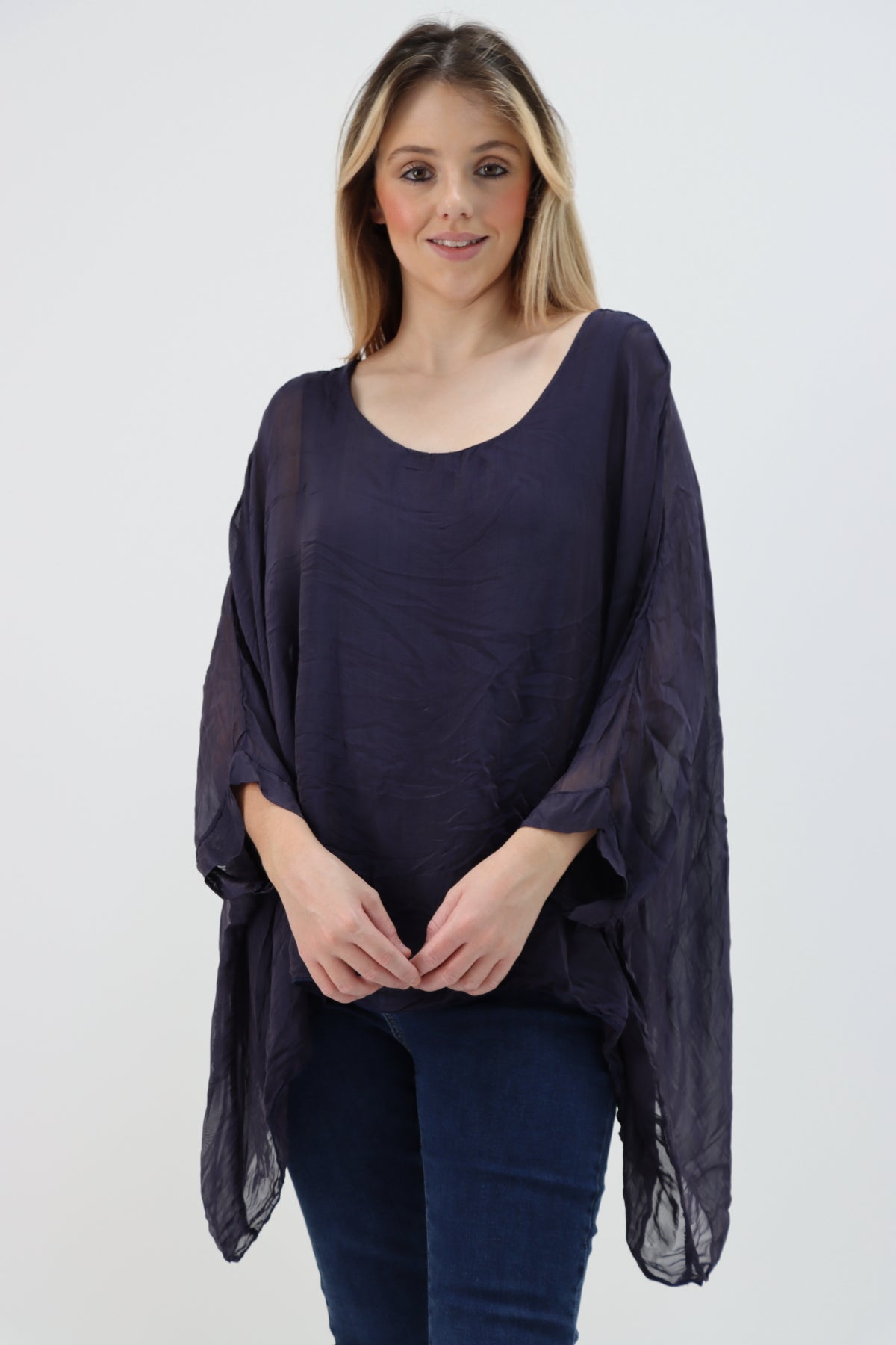 Italian Plain Batwing Silk Tunic Top