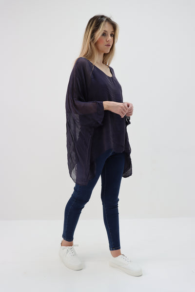 Italian Plain Batwing Silk Tunic Top