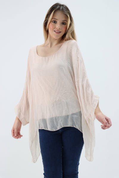 Italian Plain Batwing Silk Tunic Top