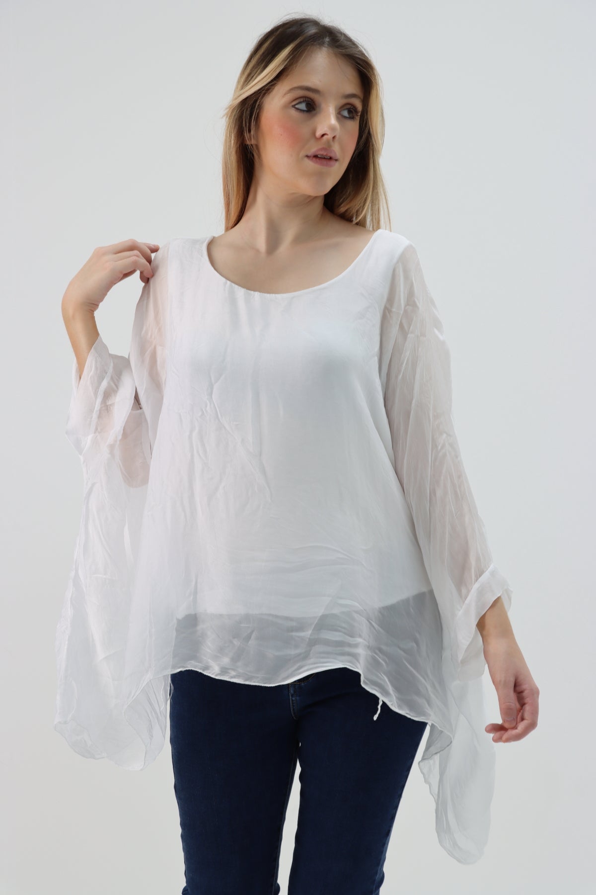 Italian Plain Batwing Silk Tunic Top