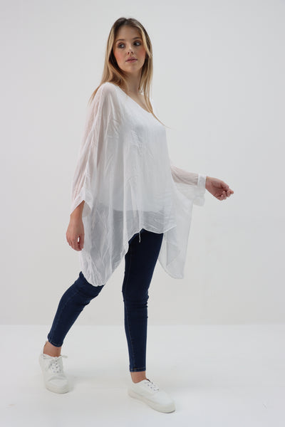 Italian Plain Batwing Silk Tunic Top